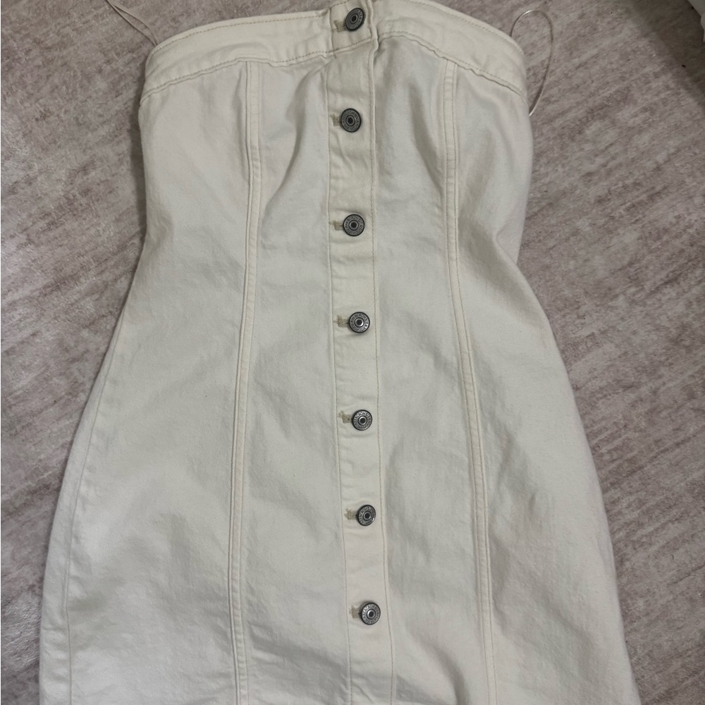 Abercrombie & Fitch Cream Strapless Button-Front Mini Dress - Picture 2 of 4